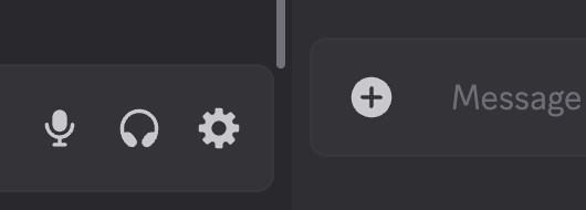 A screenshot of Discord's missaligned message box as well as the mute and settings buttons.