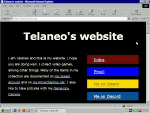 My website's front page displayed in Internet Explorer 5 running on Windows 95.