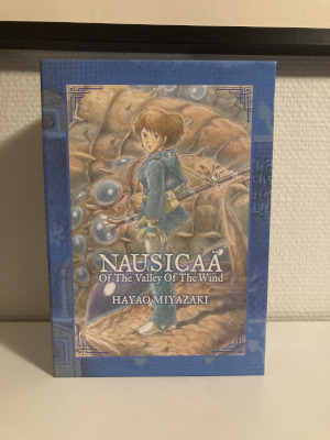 A copy the Nausicaä and the Valley of the Wind box set, with the cover featuring Nausicaä.