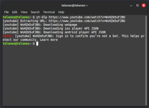 A screenshot of yt-dlp trying to download a Youtube video, failing due to an IP block.